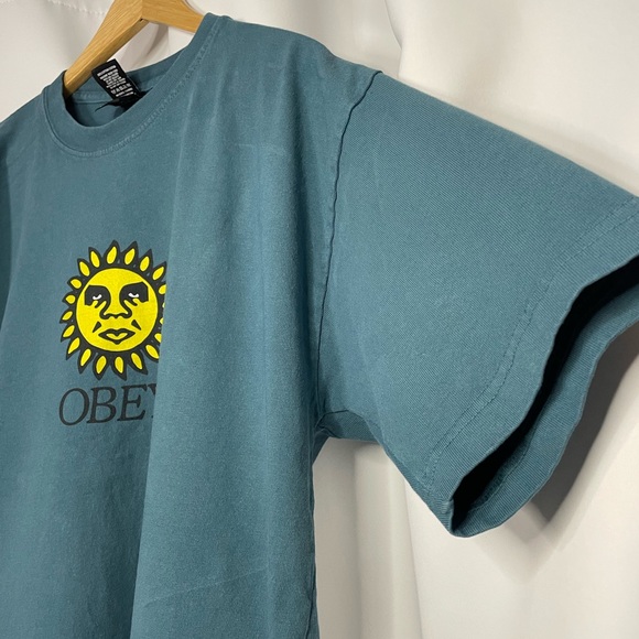OBEY blue graphic tee w/ yellow sun sz L - Picture 4 of 12